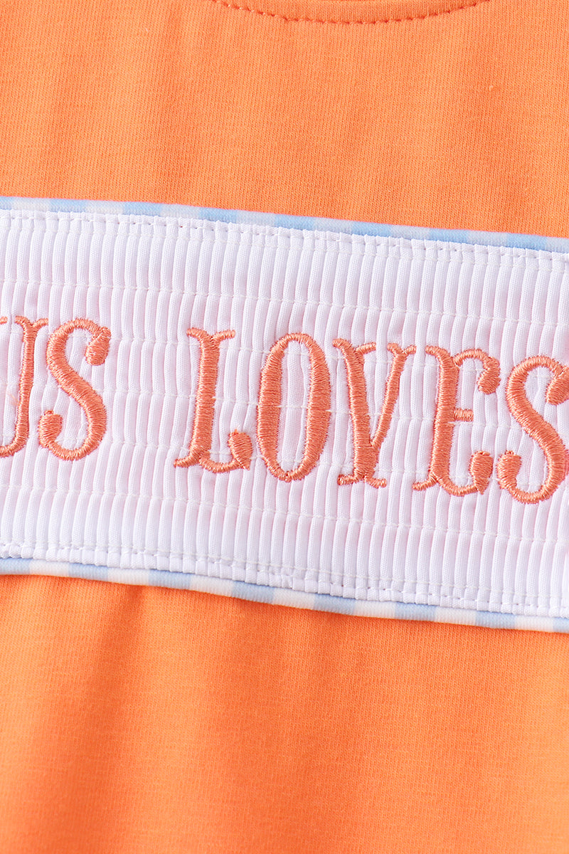 Coral Jesus Loves Me Smocked Gingham Shorts Set | Boutique Boys Smocked Outfit | Faith-Based Children's Clothing | Blush & Briar Co.