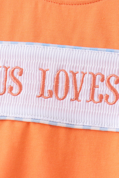 Coral Jesus Loves Me Smocked Gingham Shorts Set | Boutique Boys Smocked Outfit | Faith-Based Children's Clothing | Blush & Briar Co.