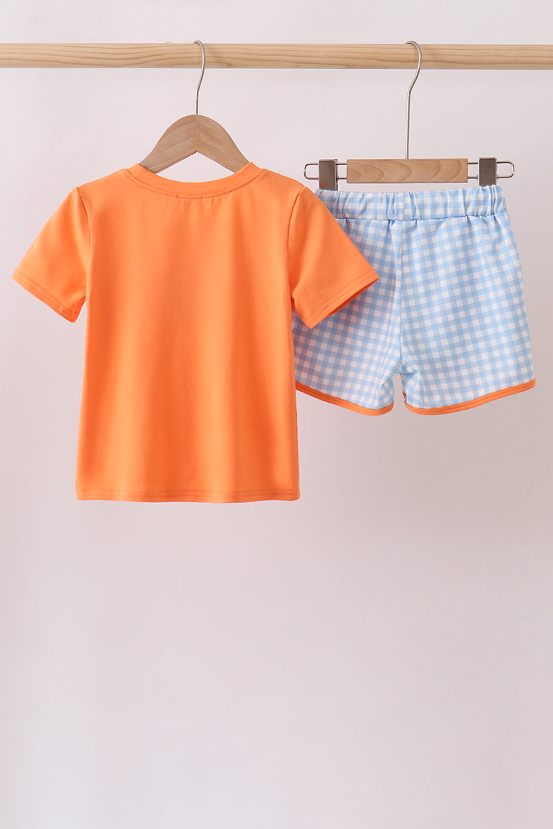 Coral Jesus Loves Me Smocked Gingham Shorts Set | Boutique Boys Smocked Outfit | Faith-Based Children's Clothing | Blush & Briar Co.