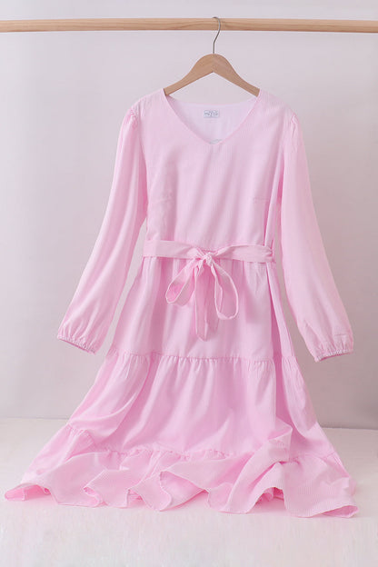 Pink stripe tiered maxi dress