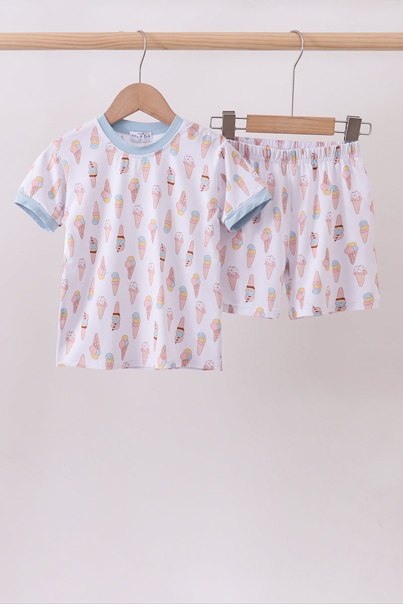 Blue ice cream print bamboo pajama set