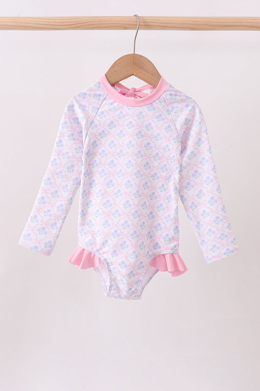 Pink floral print ruffle rashguard | Boutique Children's Clothing