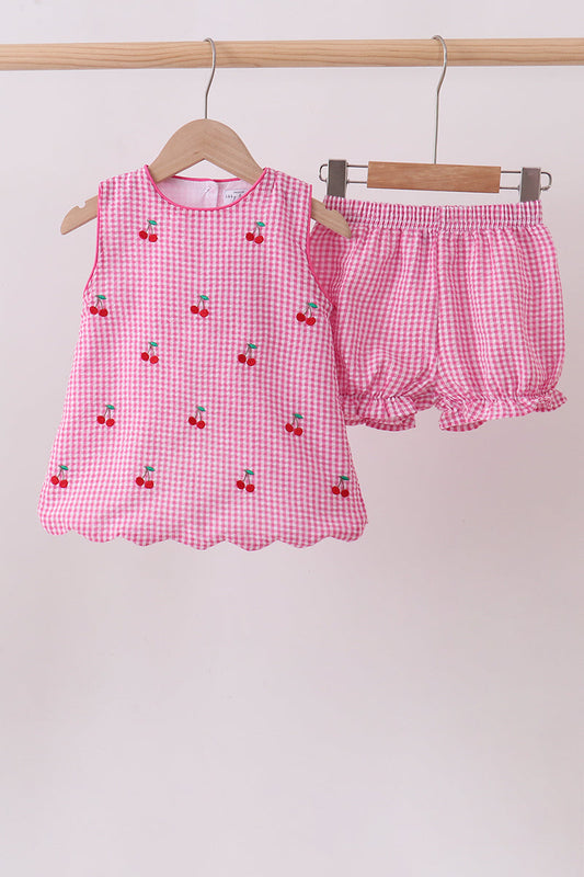 Pink cherry gingham shorts set | Boutique Children's Clothing