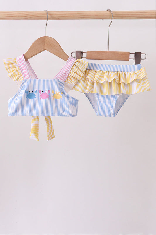 Colorblock crab embroidery ruffle 2pc swimsuit | Boutique Children's Clothing