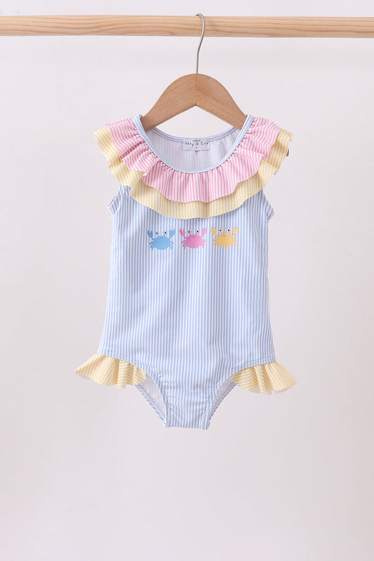 Colorblock crab embroidery ruffle swimsuit | Boutique Children's Clothing