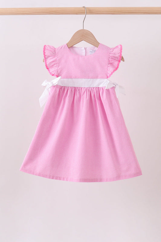 Pink bow gingham ruffle dress | Boutique Children's Clothing