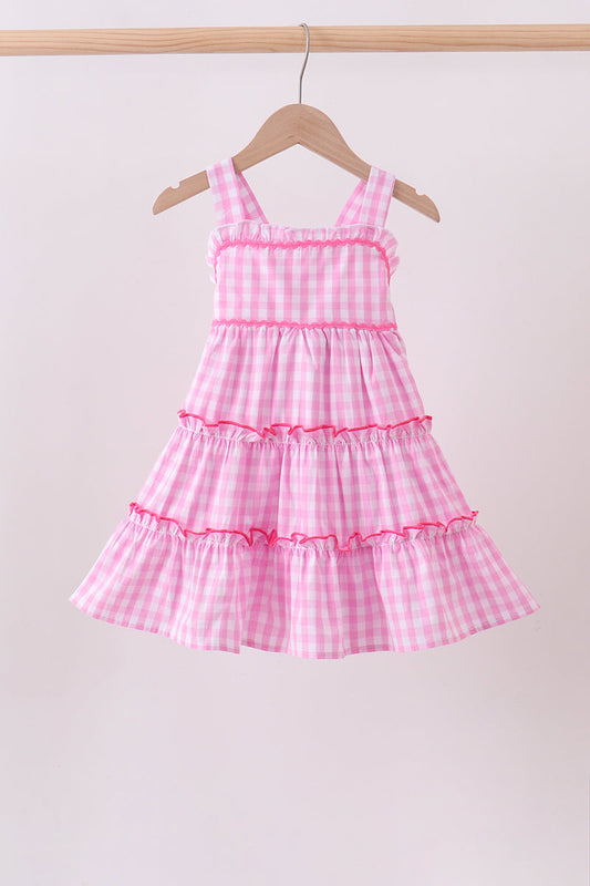 Pink gingham ruffle tiered dress | Boutique Children's Clothing