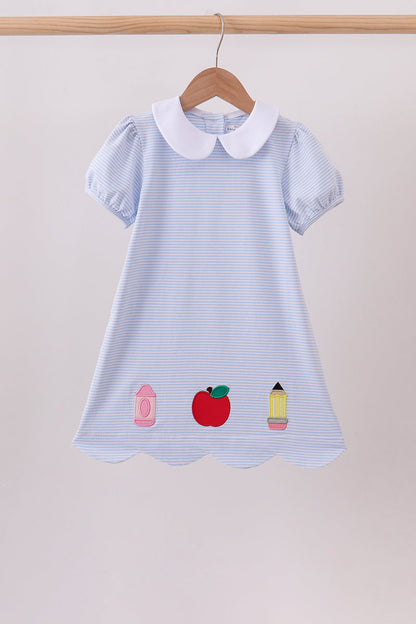 Blue School Applique Dress | Boutique Children's Clothing