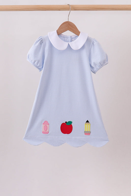 Blue School Applique Dress | Boutique Children's Clothing