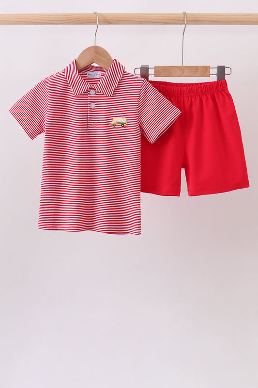 Red School bus Polo Set | Boutique Children's Clothing