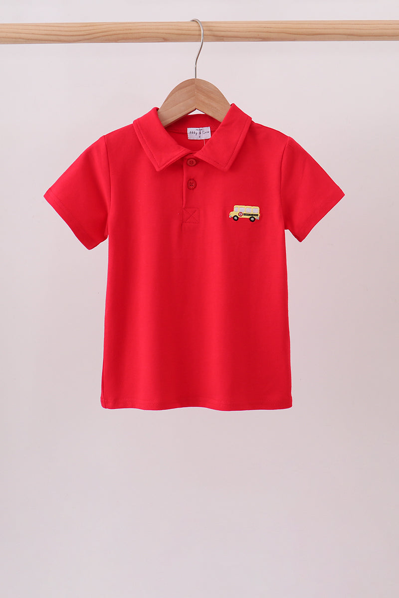 Red School Bus Pocket Polo Shirt | Boutique Children's Clothing