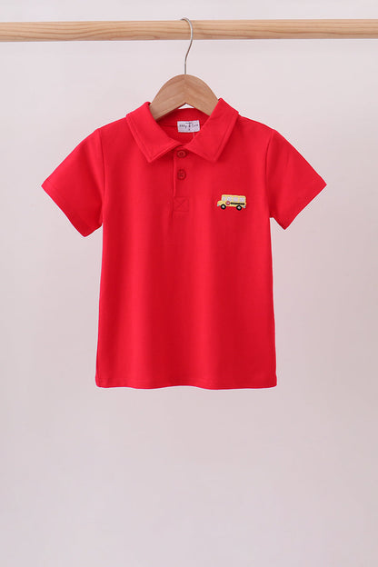 Red School Bus Pocket Polo Shirt | Boutique Children's Clothing