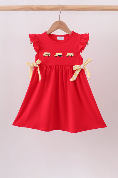 Red School bus Bow Dress | Boutique Children's Clothing