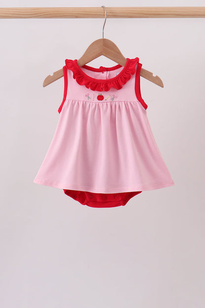Pink Apple Embroidery Bubble | Boutique Children's Clothing