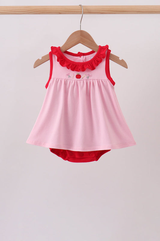 Pink Apple Embroidery Bubble | Boutique Children's Clothing