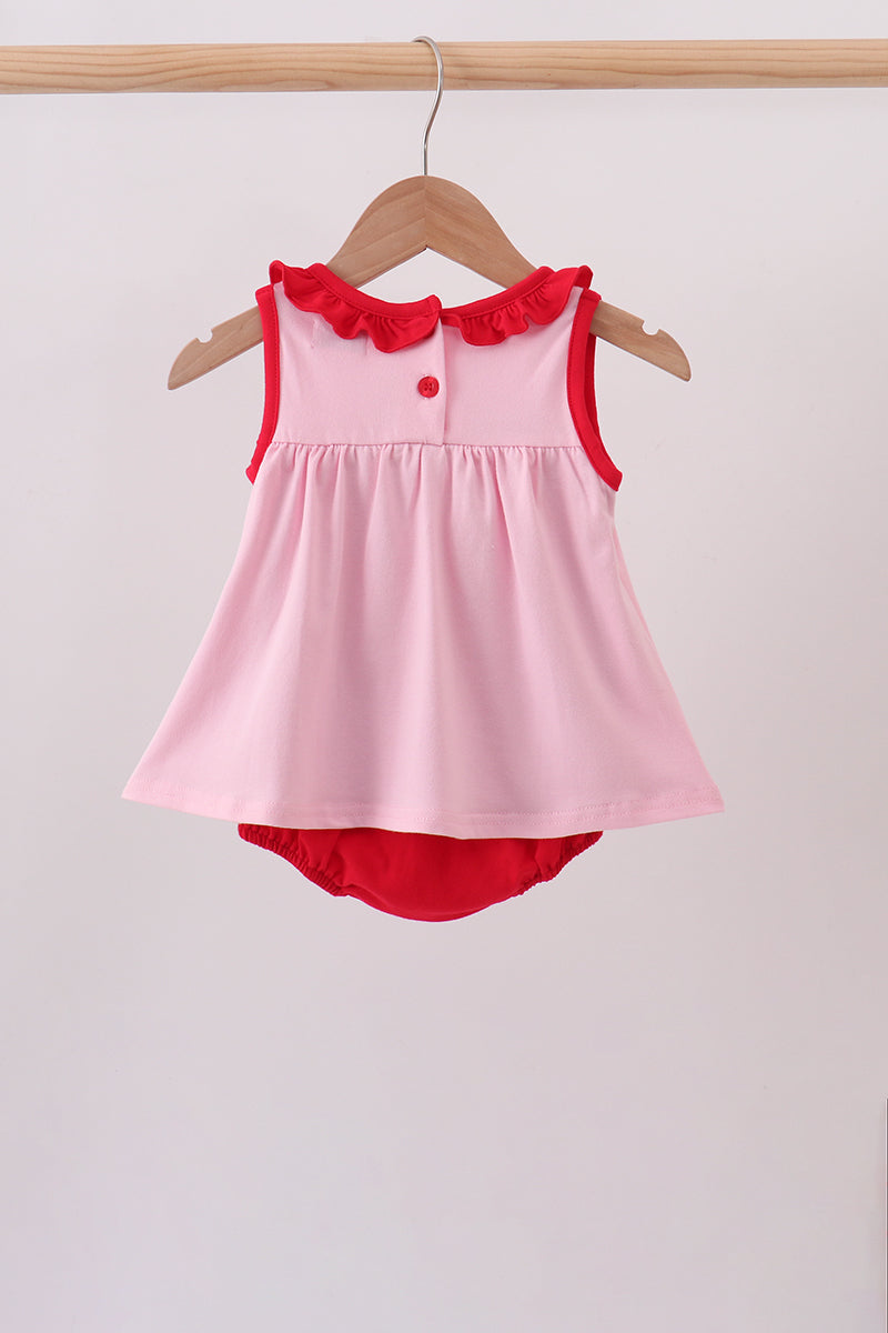 Pink Apple Embroidery Bubble | Boutique Children's Clothing