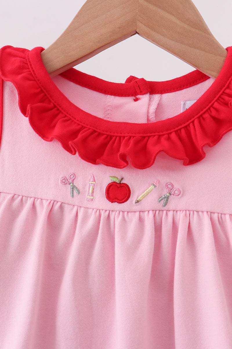 Pink Apple Embroidery Bubble | Boutique Children's Clothing