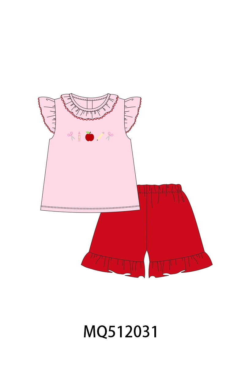 Pink Apple Embroidery Set | Boutique Children's Clothing