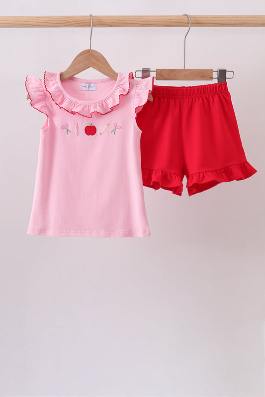 Pink Apple Embroidery Set | Boutique Children's Clothing