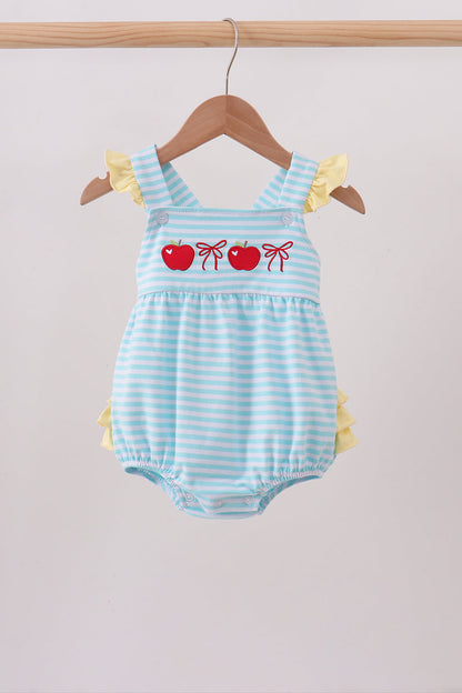 Blue Apple Embroidery Gingham Bubble | Boutique Children's Clothing