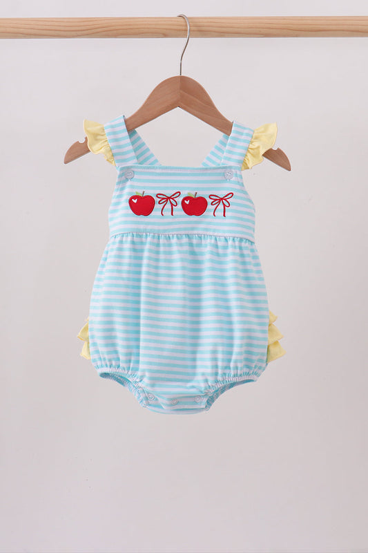 Blue Apple Embroidery Gingham Bubble | Boutique Children's Clothing