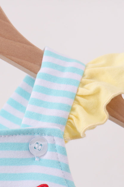 Blue Apple Embroidery Gingham Bubble | Boutique Children's Clothing