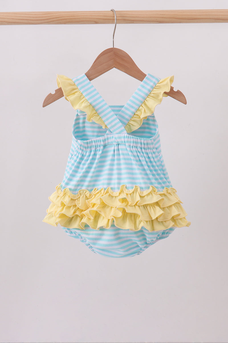 Blue Apple Embroidery Gingham Bubble | Boutique Children's Clothing