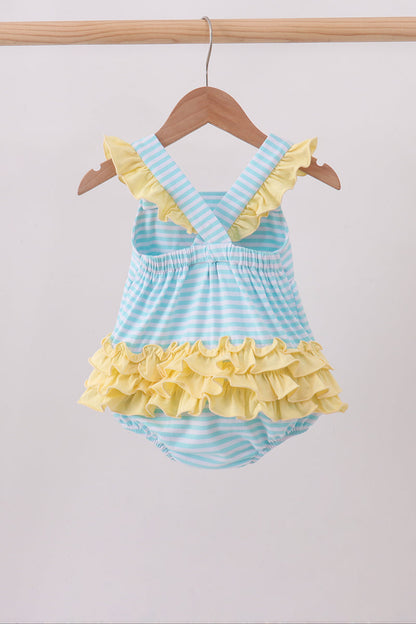 Blue Apple Embroidery Gingham Bubble | Boutique Children's Clothing