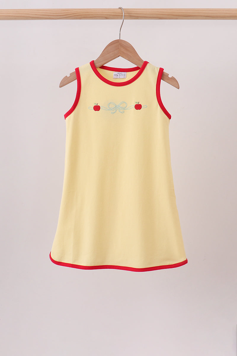 Scalloped Apple Embroidery Bow Dress | Boutique Children's Clothing
