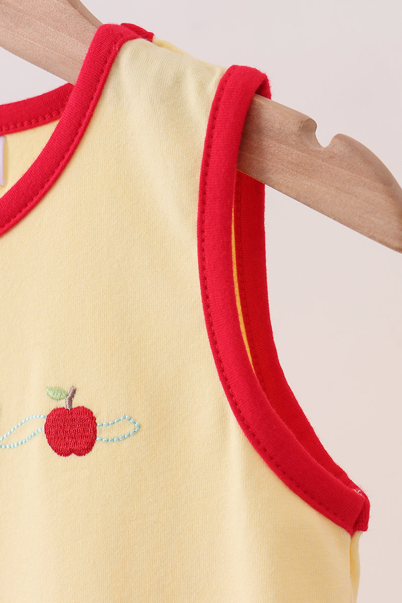 Scalloped Apple Embroidery Bow Dress | Boutique Children's Clothing
