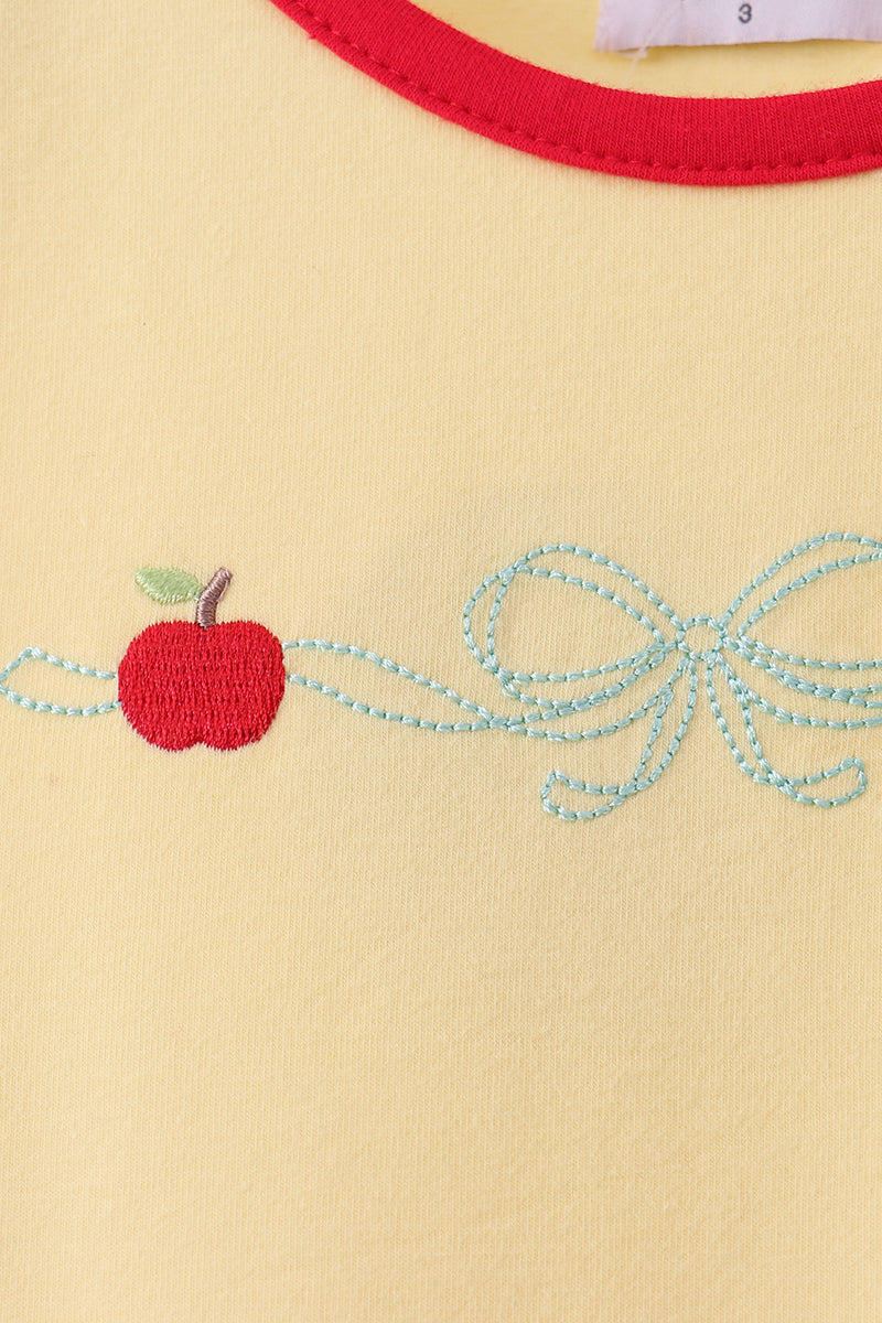Scalloped Apple Embroidery Bow Dress | Boutique Children's Clothing