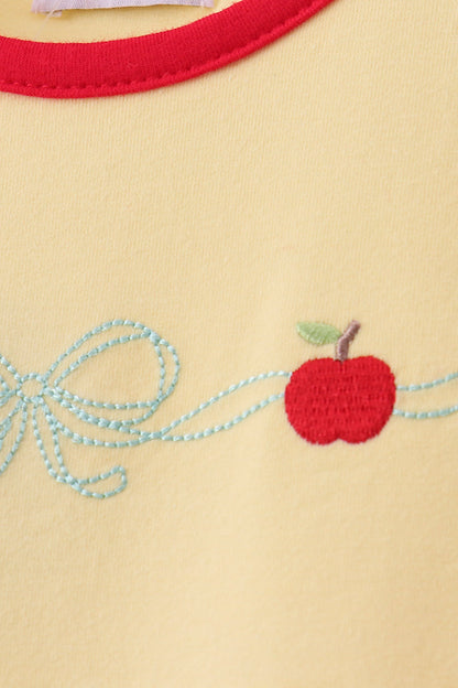 Scalloped Apple Embroidery Bow Dress | Boutique Children's Clothing