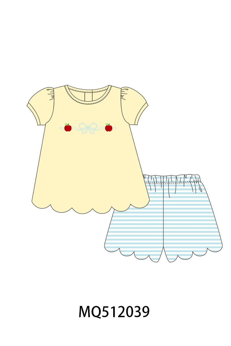 Yellow Apple Embroidery Scalloped Set | Boutique Children's Clothing