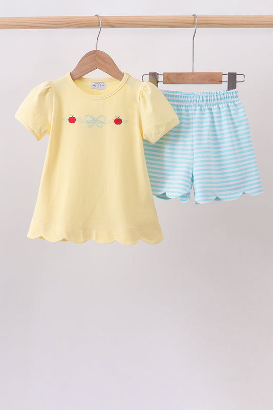 Yellow Apple Embroidery Scalloped Set | Boutique Children's Clothing