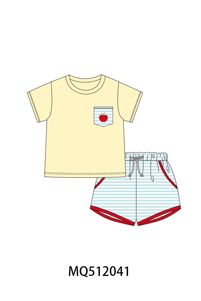 Yellow Apple Embroidery Pocket Set | Boutique Children's Clothing