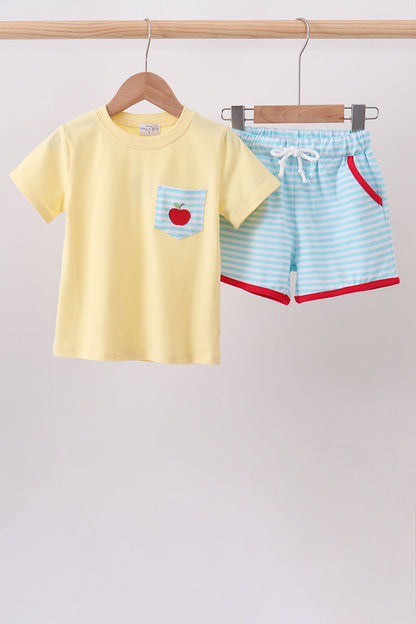 Yellow Apple Embroidery Pocket Set | Boutique Children's Clothing