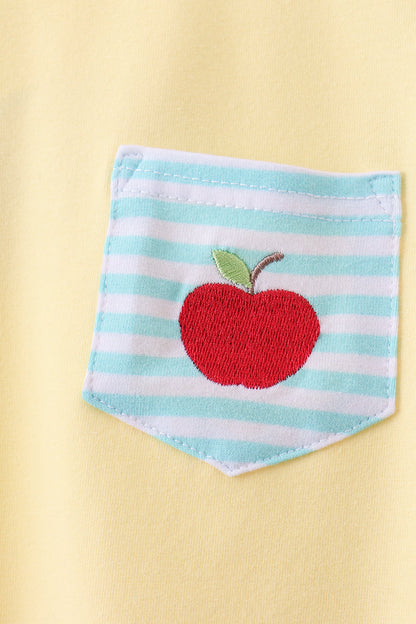 Yellow Apple Embroidery Pocket Set | Boutique Children's Clothing