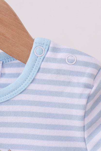 Blue Apple Pencil Embroidery Romper | Boutique Children's Clothing