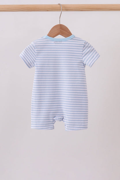 Blue Apple Pencil Embroidery Romper | Boutique Children's Clothing