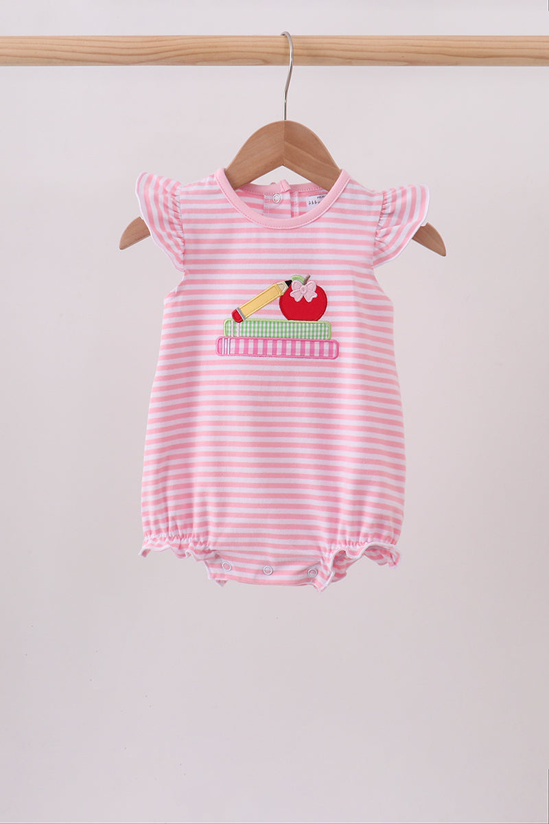 Pink Apple Pencil Embroidery Bubble | Boutique Children's Clothing