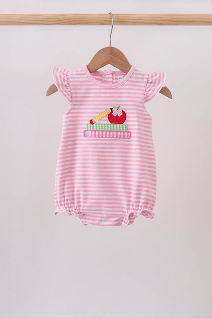 Pink Apple Pencil Embroidery Bubble | Boutique Children's Clothing