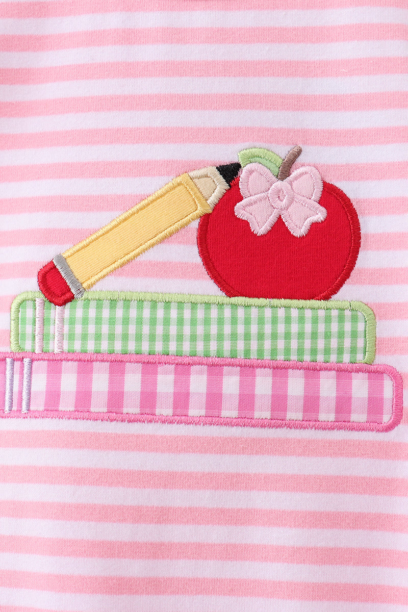 Pink Apple Pencil Embroidery Bubble | Boutique Children's Clothing