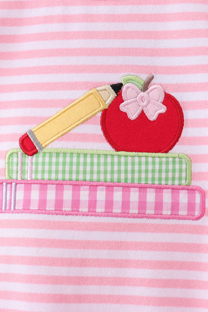 Pink Apple Pencil Embroidery Bubble | Boutique Children's Clothing