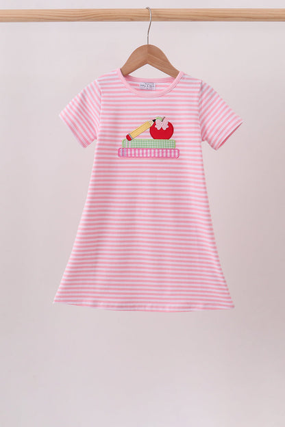 Pink Apple Pencil Embroidery Dress | Boutique Children's Clothing