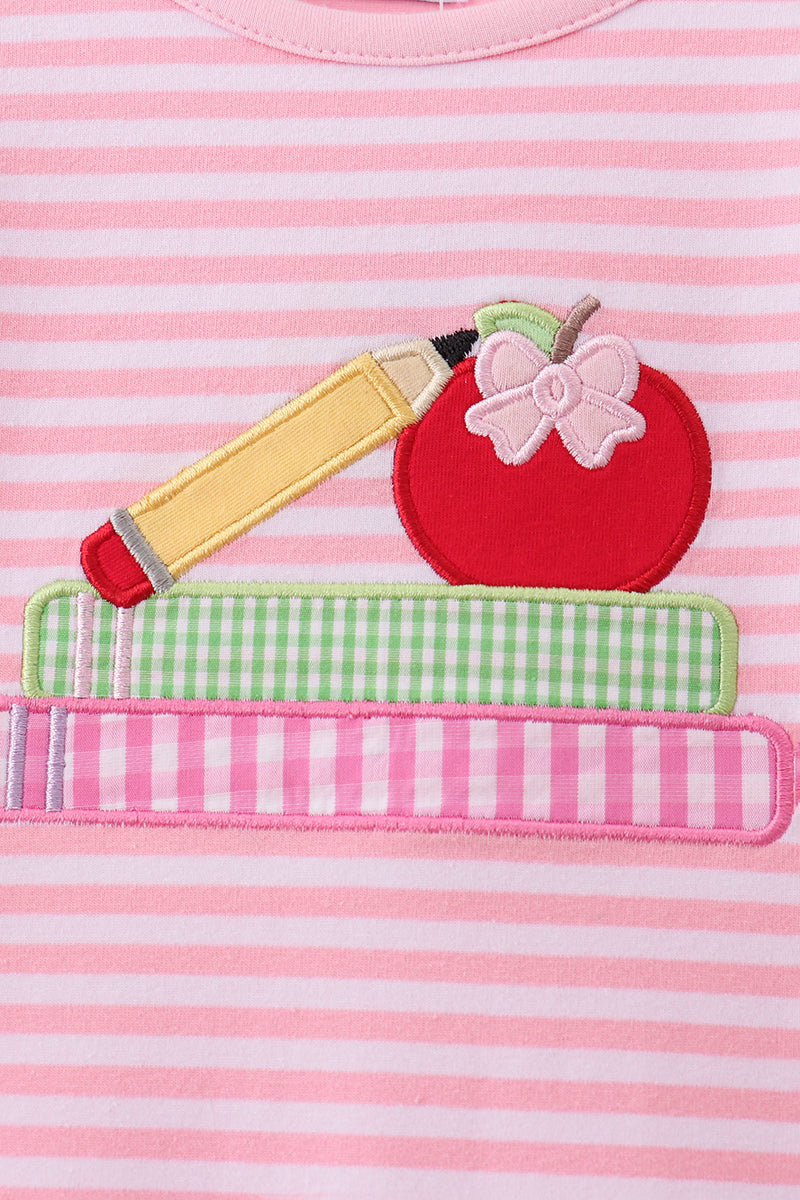Pink Apple Pencil Embroidery Dress | Boutique Children's Clothing