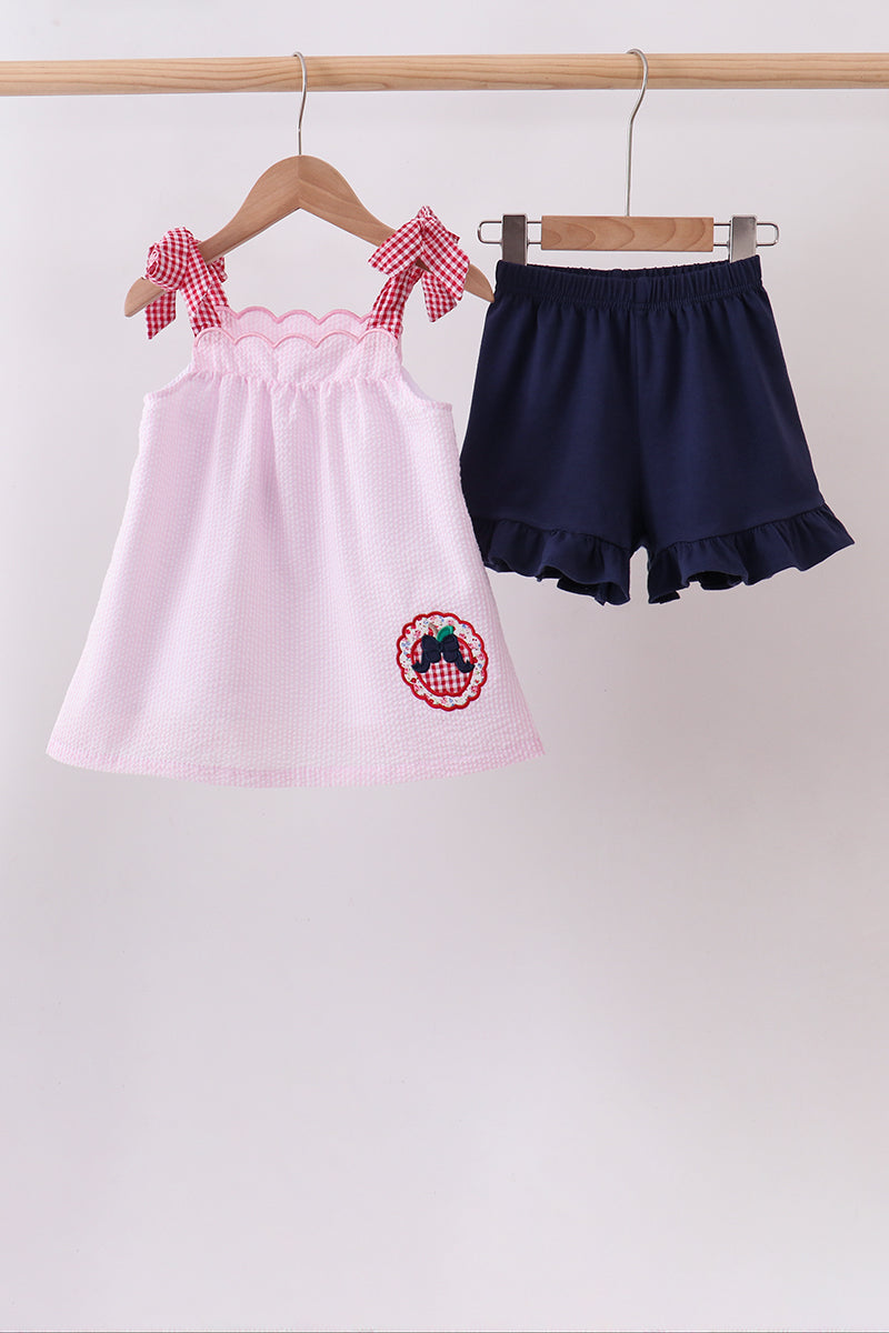 Pink Apple Gingham Set | Boutique Children's Clothing