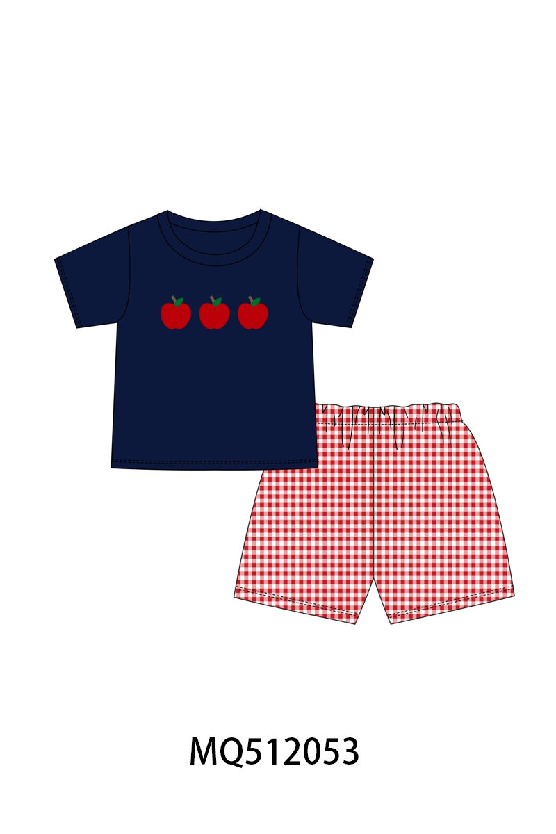 Navy Apple Embroidery Set | Boutique Children's Clothing