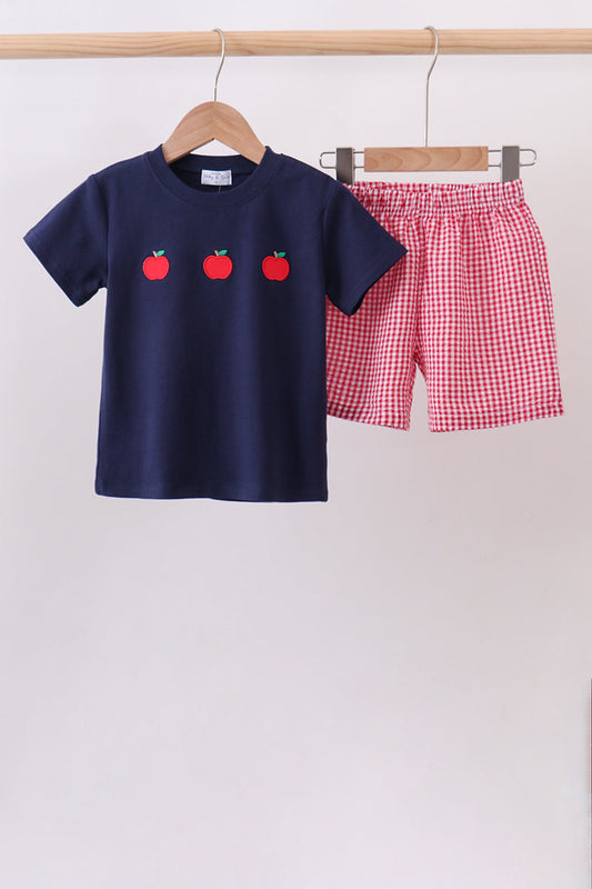 Navy Apple Embroidery Set | Boutique Children's Clothing