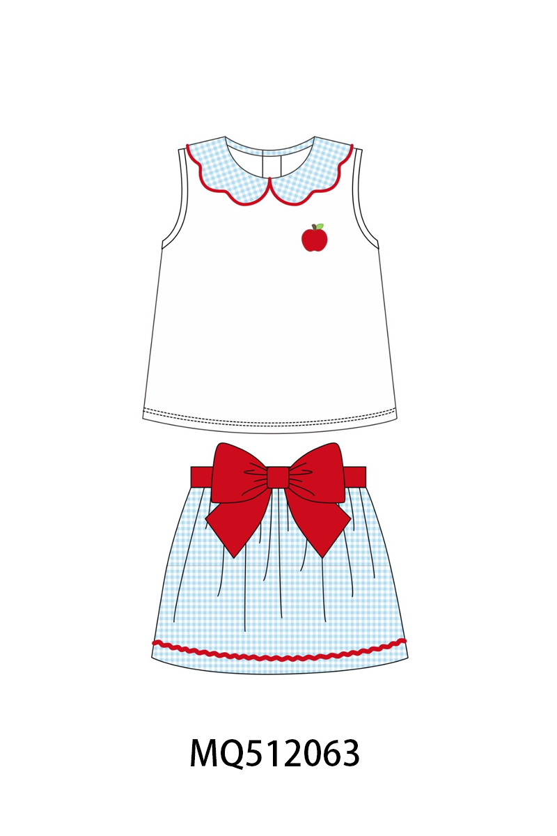Blue Scalloped Apple Bow Skorts Set | Boutique Children's Clothing