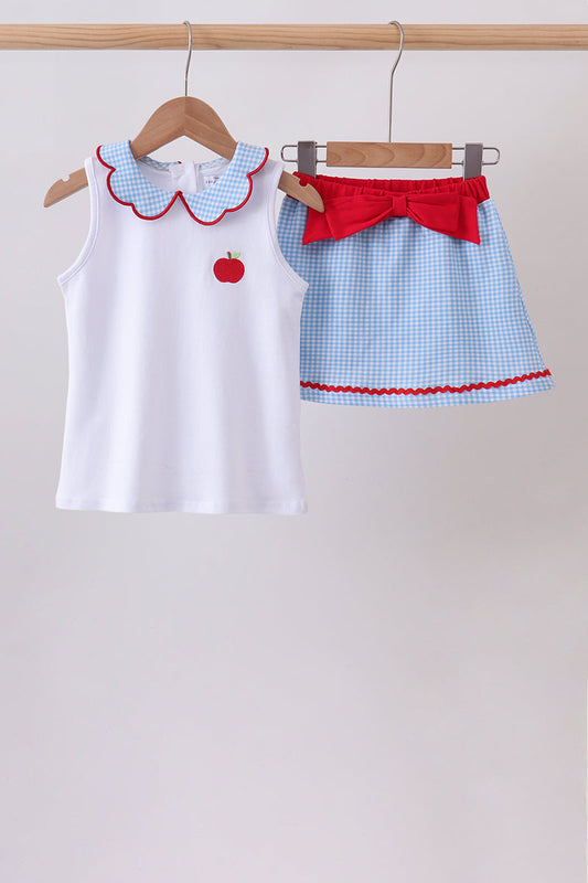 Blue Scalloped Apple Bow Skorts Set | Boutique Children's Clothing